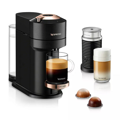 Vertuo Next Premium Coffee and Espresso Maker by DeLonghi with Aeroccino Milk Frother, Black Rose Gold